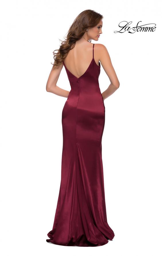 Picture of: Chic Long Stretch Satin Gown with V Neck and Back in Burgundy, Style 29960, Back Picture