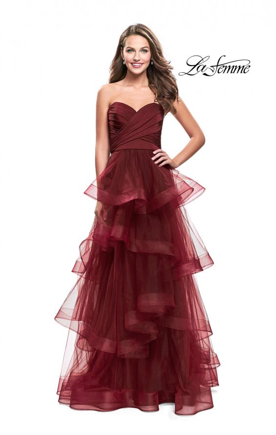Picture of: Long Tulle Gown with Sweetheart Neckline in Burgundy, Style: 25430, Detail Picture 1
