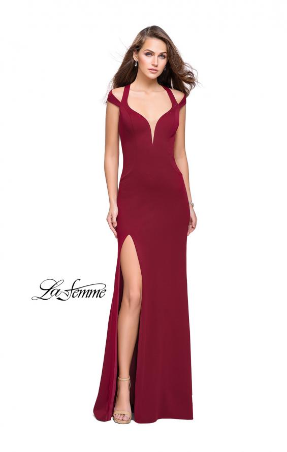 Picture of: Jersey Prom Dress with Off the Shoulder Straps in Burgundy, Style: 25761, Detail Picture 1