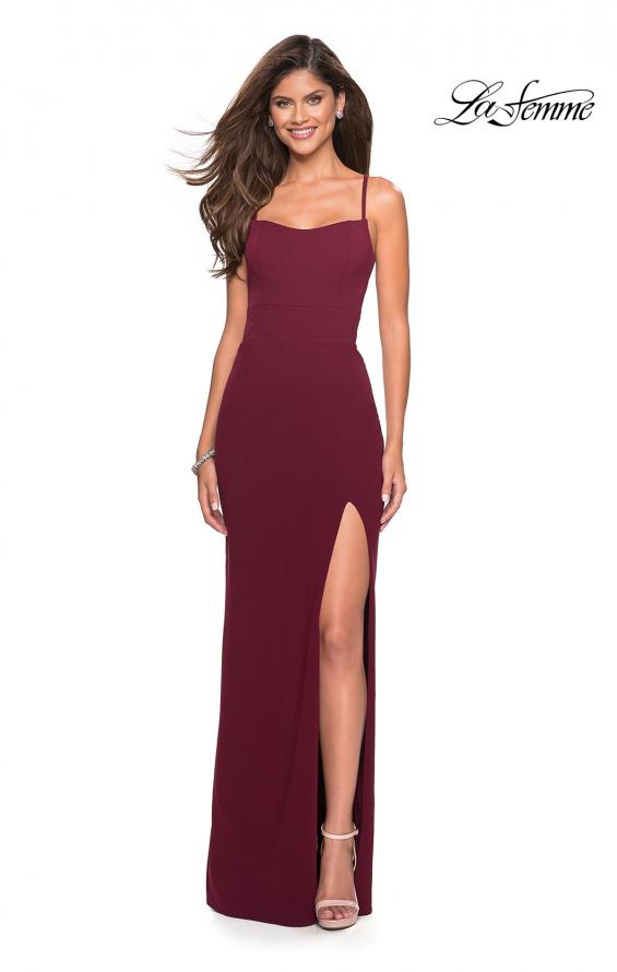 Picture of: Long Jersey Dress with Slit and Strappy Back in Burgundy, Style: 26940, Detail Picture 1