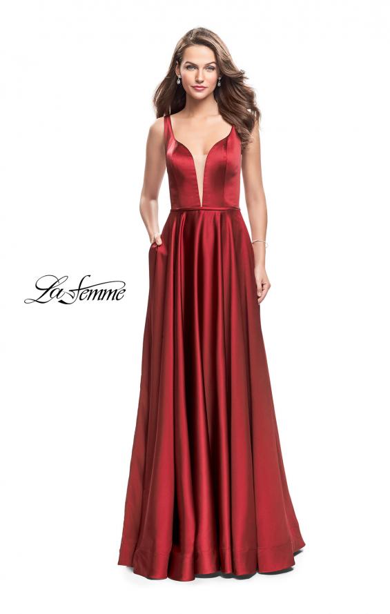 Picture of: Satin A line Prom Dress with Deep V Back in Burgundy, Style: 25455, Detail Picture 2
