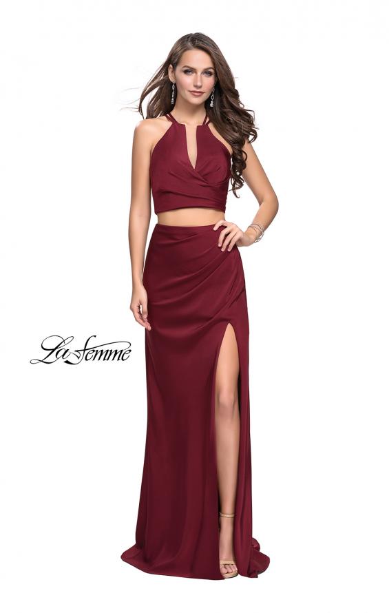 Picture of: Two Piece Jersey Prom Dress with Wrap Style Ruching in Burgundy, Style: 25731, Detail Picture 2