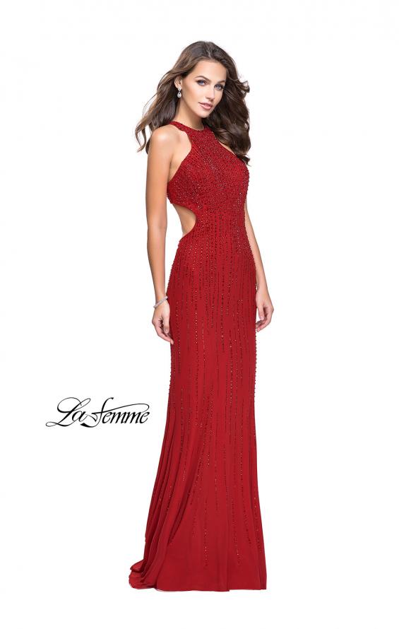 Picture of: Metallic Beaded Long Prom Dress with High Neck in Burgundy, Style: 26182, Detail Picture 2