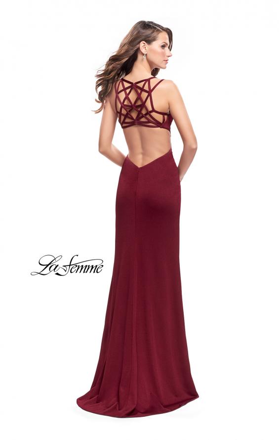 Picture of: Shimmering Prom Dress with Leg Slit and Open Back in Burgundy, Style: 26266, Detail Picture 2