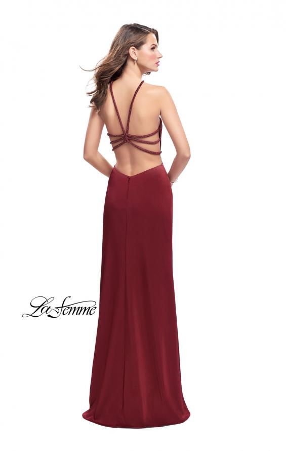 Picture of: Jersey Prom Dress with Beaded Straps and High Neckline in Burgundy, Style: 25698, Detail Picture 3