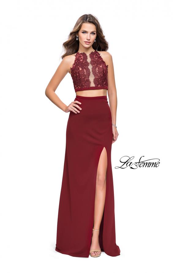 Picture of: Two Piece Prom Dress with Lace Bodice and Beading in Burgundy, Style: 25919, Detail Picture 3