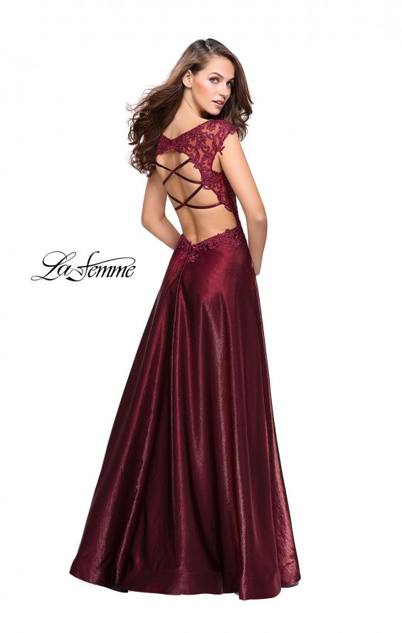 Picture of: A-Line Dress with Satin Skirt and Beaded Lace Bodice in Burgundy, Style: 25973, Detail Picture 3