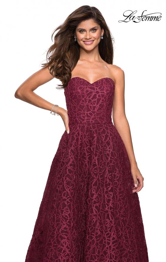 Picture of: Strapless A Line Ball Gown with Metallic Embroidery in Burgundy, Style: 27063, Detail Picture 4