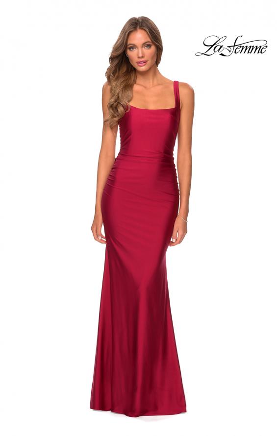 Picture of: Long Jersey Prom Dress with Full V-Shaped Back in Burgundy, Style: 28634, Detail Picture 4