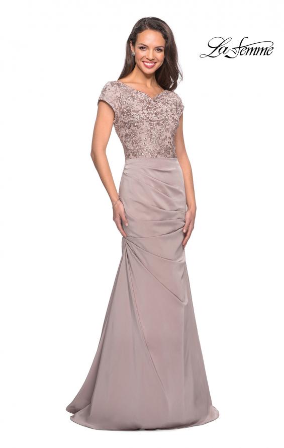 Picture of: Long Jersey Dress with Embellished Ruched Top in Champagne, Style: 26806, Main Picture