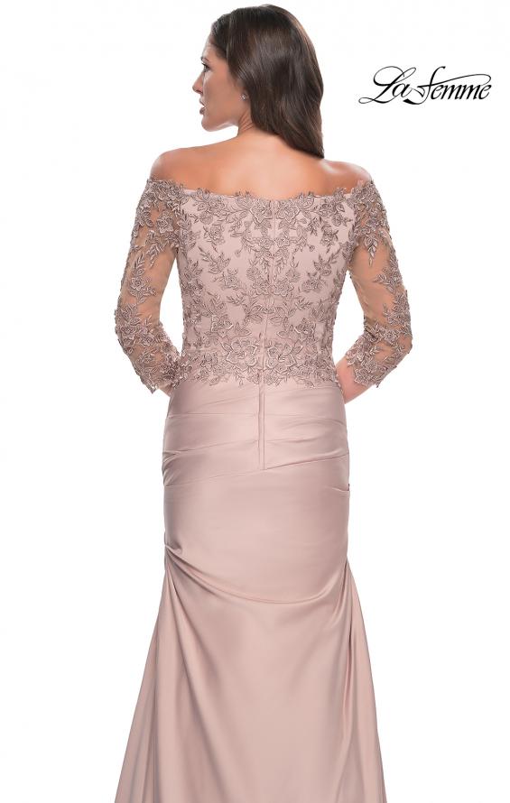 Picture of: Mermaid Satin Dress with Gathering and Off the Shoulder Top in Champagne, Style: 30853, Detail Picture 14