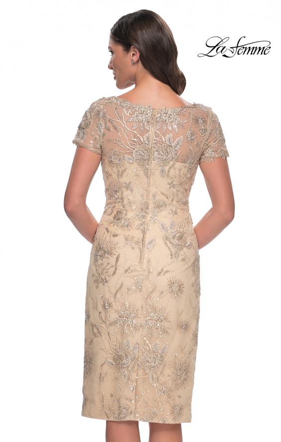 Picture of: Beaded Short Evening Dress with Illusion Neckline in Champagne, Style: 30801, Back Picture
