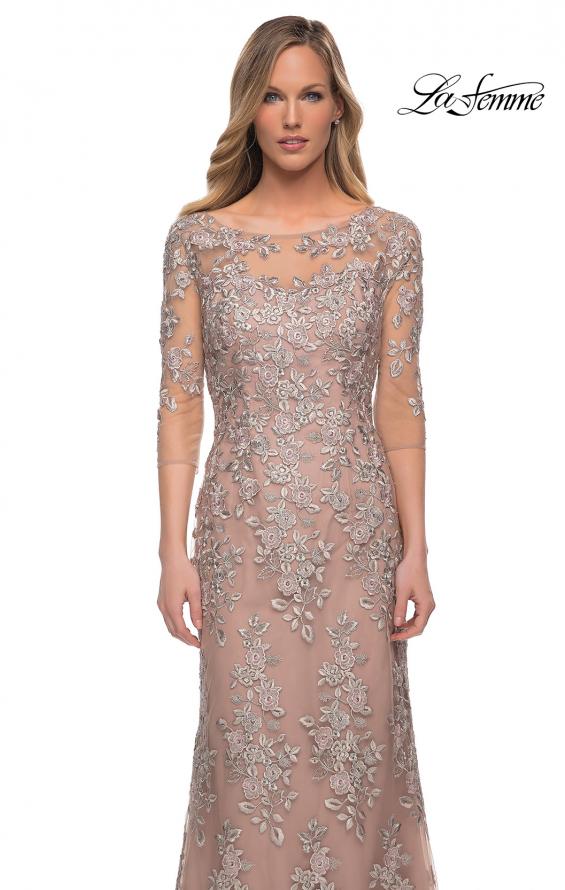 Picture of: Gorgeous Lace Long Gown with Three-Quarter Sleeves in Champagne, Detail Picture 1