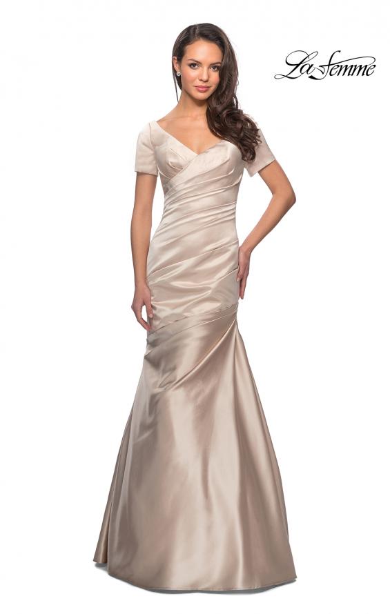 Picture of: Long Satin Gown with Elegant Ruching in Champagne, Style: 26947, Detail Picture 2