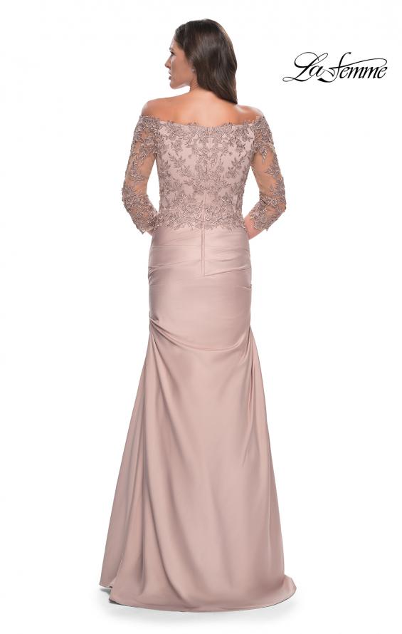 Picture of: Mermaid Satin Dress with Gathering and Off the Shoulder Top in Champagne, Style: 30853, Detail Picture 6