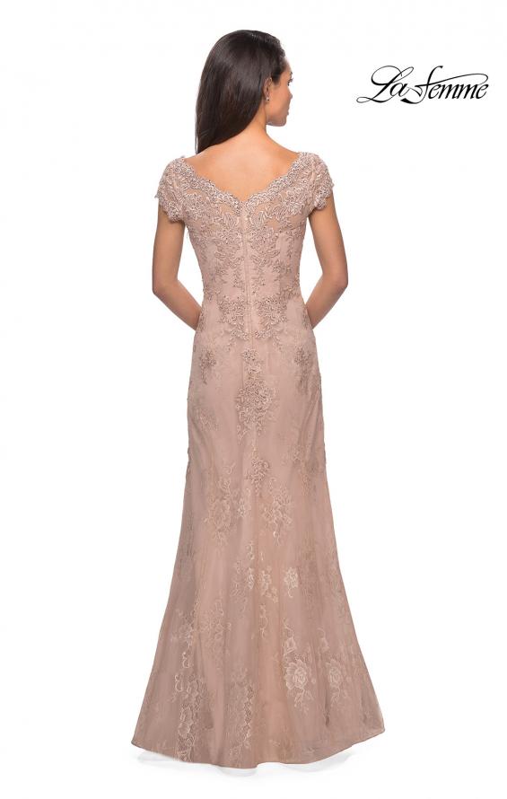 Picture of: Short Sleeve Lace Evening Dress with V Neckline in Ballet Pink, Style: 28099, Detail Picture 7