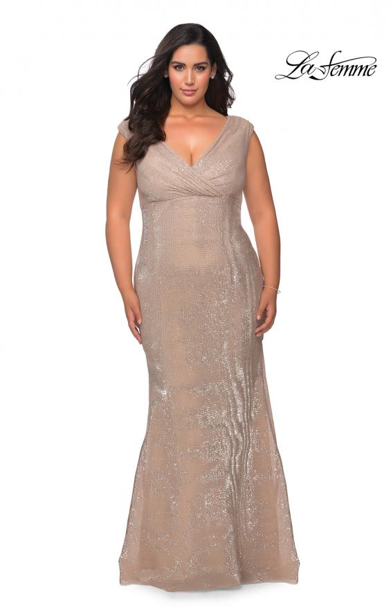 Picture of: Faux Wrap Bodice Sequin Plus Size Prom Gown in Champagne, Style: 28962, Detail Picture 2