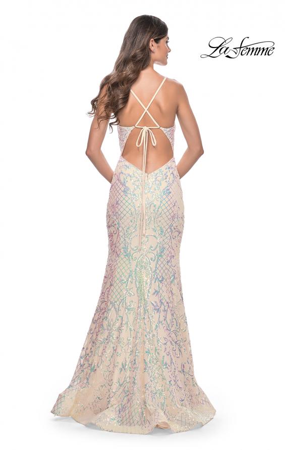 Picture of: Mermaid Print Sequin Dress with Lace Up Open Back in Champagne, Style: 31943, Detail Picture 9