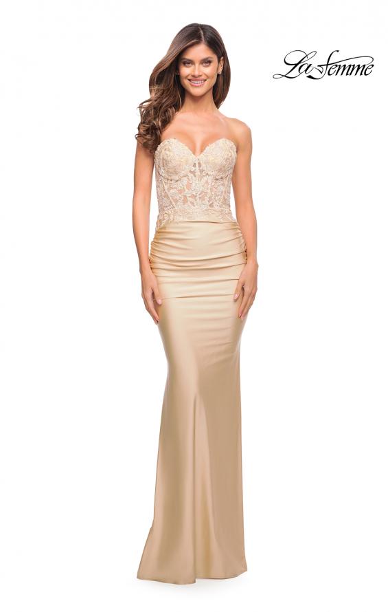 Picture of: Stunning Strapless Jeweled Lace and Jersey Dress in Champagne, Style: 30720, Detail Picture 10