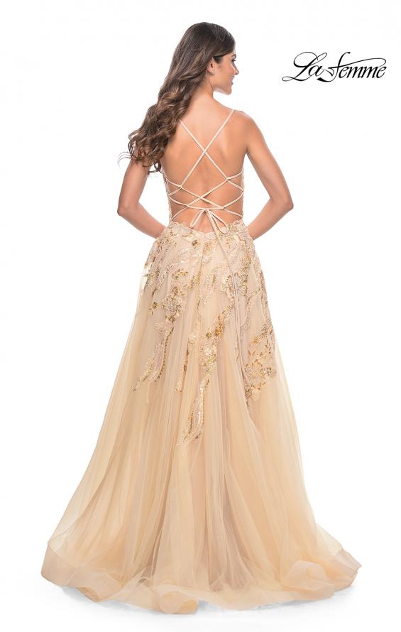 Picture of: Fabulous A-Line Gown Embellished with Sequin Beaded Applique in Champagne, Style: 32032, Detail Picture 12