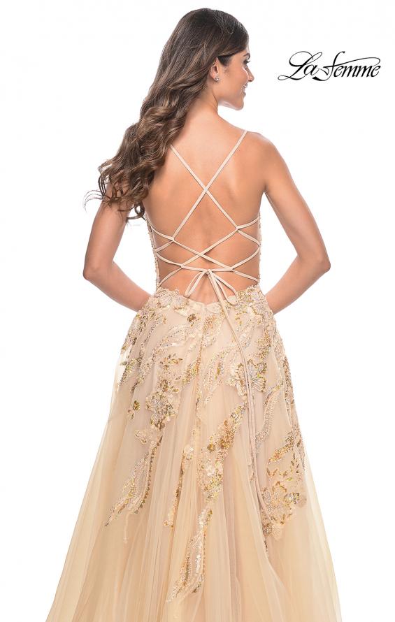 Picture of: Fabulous A-Line Gown Embellished with Sequin Beaded Applique in Champagne, Style: 32032, Detail Picture 14