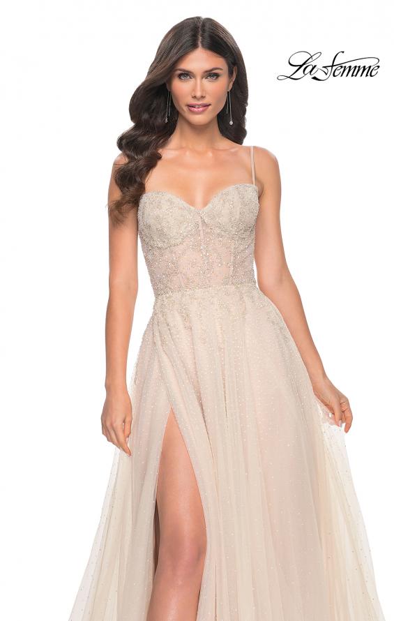 Picture of: A-Line Rhinestone and Lace Embellished Prom Dress in Nude, Style: 32271, Detail Picture 1