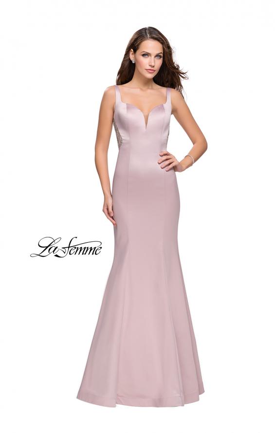 Picture of: Long Mermaid Gown with Sheer Deep V and Beading in Champagne, Style: 25454, Detail Picture 3