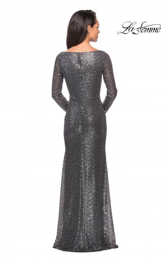 Picture of: Long Sleeve Sequined Gown with Soft V-Neckline in Charcoal, Style: 25331, Detail Picture 3
