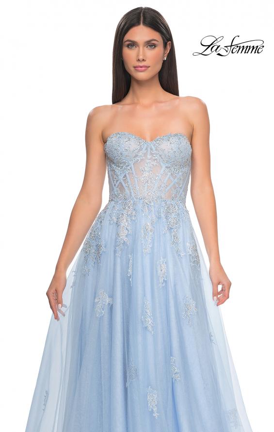 Picture of: Gorgeous Lace A-Line Dress with Rhinestone Lace Details in Cloud Blue, Style: 32111, Detail Picture 9