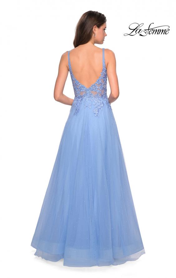 Picture of: Long Tulle Prom Dress with Embellished Bodice and Slit in Cloud Blue, Style: 27646, Back Picture
