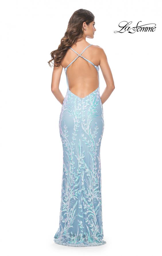 Picture of: Fitted Print Sequin Pastel Prom Dress in Cloud Blue, Style: 31944, Back Picture