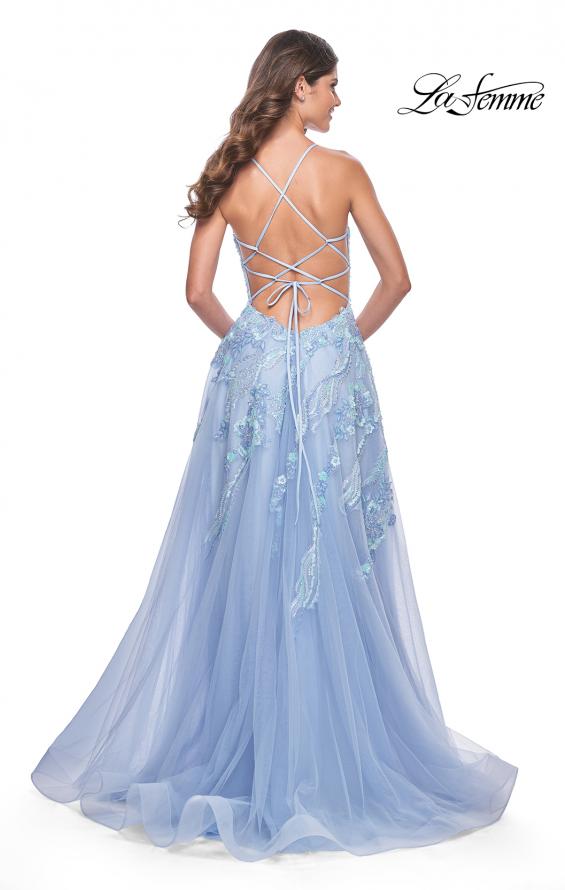 Picture of: Fabulous A-Line Gown Embellished with Sequin Beaded Applique in Cloud Blue, Style: 32032, Back Picture