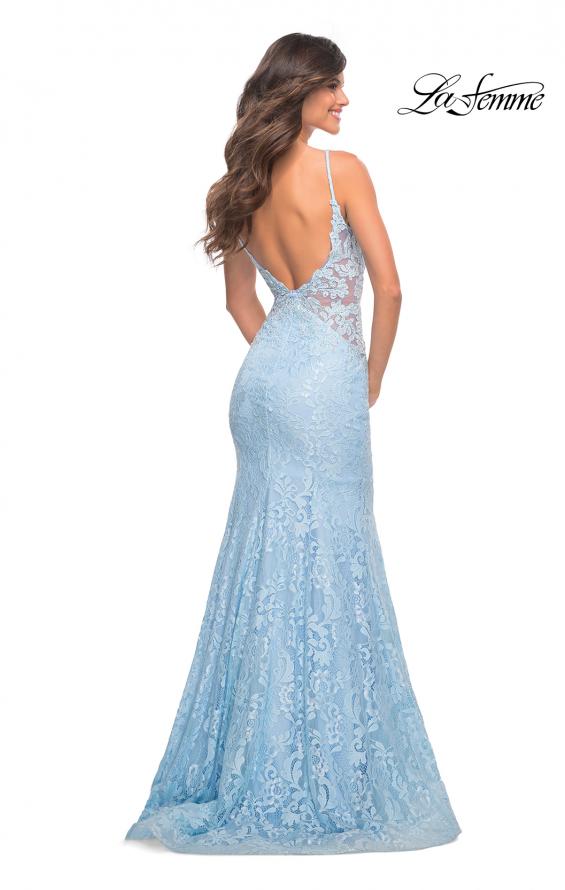 Picture of: Long Mermaid Lace Dress with Back Rhinestone Detail in Cloud Blue, Style: 28355, Detail Picture 27