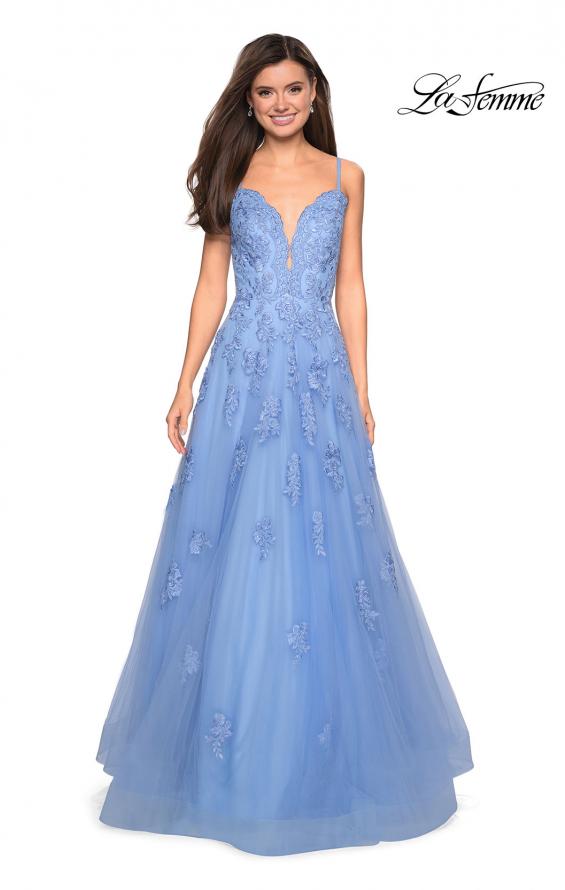 Picture of: Classic Prom Ball Gown with Lace Applique Details in Cloud Blue, Style: 27463, Detail Picture 2
