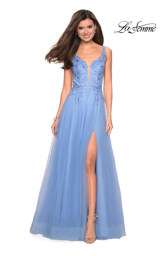 Picture of: Long Tulle Prom Dress with Embellished Bodice and Slit in Cloud Blue, Style: 27646, Detail Picture 2