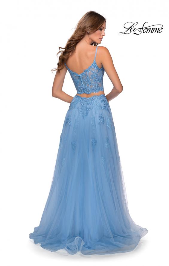 Picture of: Long Two Piece Tulle Gown with Floral Embroidery in Cloud Blue, Style: 28271, Detail Picture 4