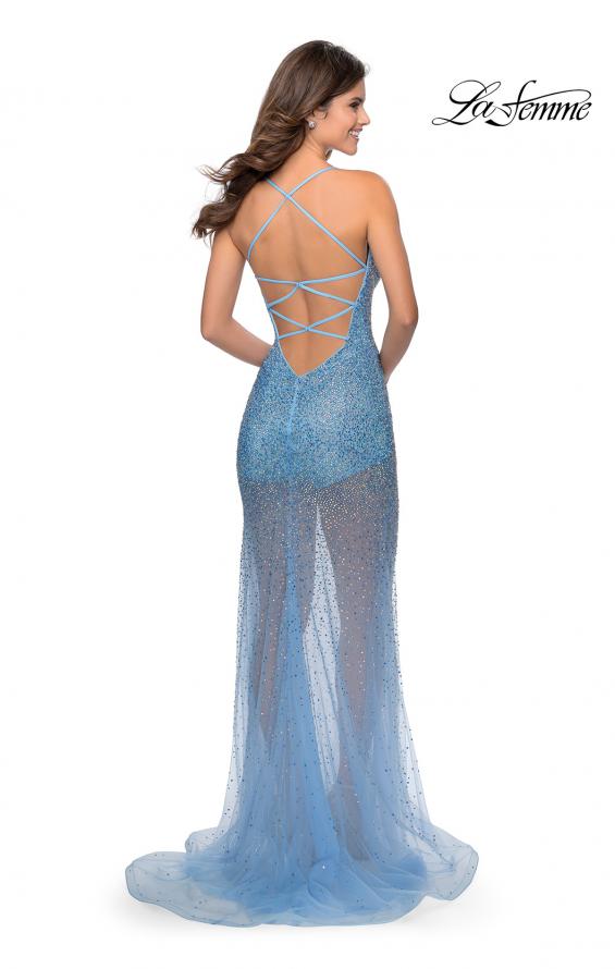 Picture of: Sheer Tulle Rhinestone Dress with Attached Shorts in Cloud Blue, Style: 28806, Detail Picture 5
