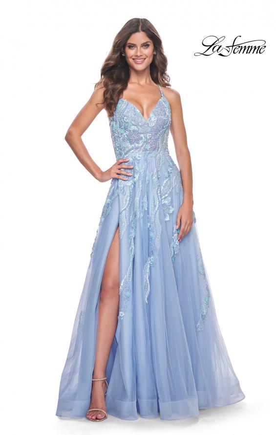 Picture of: Fabulous A-Line Gown Embellished with Sequin Beaded Applique in Cloud Blue, Style: 32032, Detail Picture 5