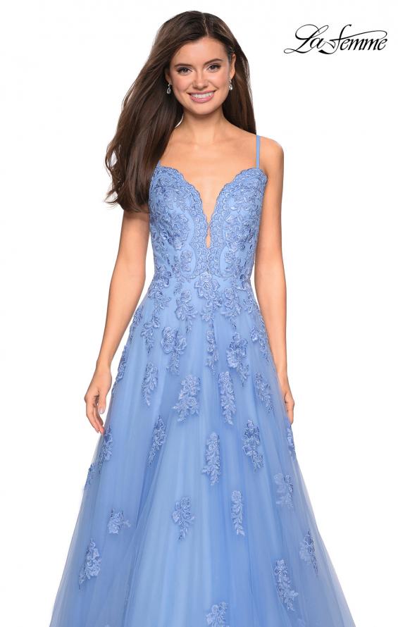 Picture of: Classic Prom Ball Gown with Lace Applique Details in Cloud Blue, Style: 27463, Detail Picture 6