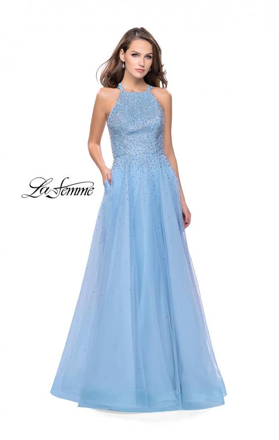 Picture of: High Neck Tulle A-line Prom Dress with Pockets in Cloud Blue, Style: 26250, Main Picture