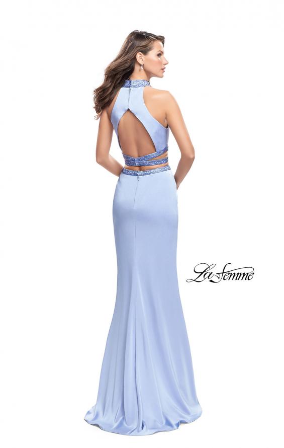 Picture of: Two Piece Prom Gown with Beaded Choker and Leg Slit in Cloud Blue, Style: 25746, Back Picture