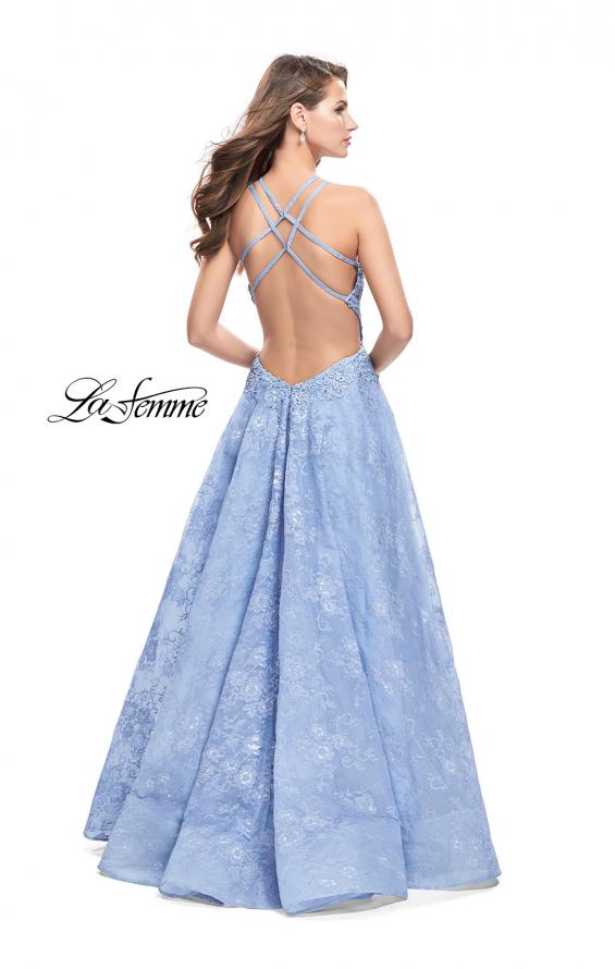 Picture of: High Neck A-line Gown with Beaded Bodice and Pockets in Cloud Blue, Style: 26337, Back Picture
