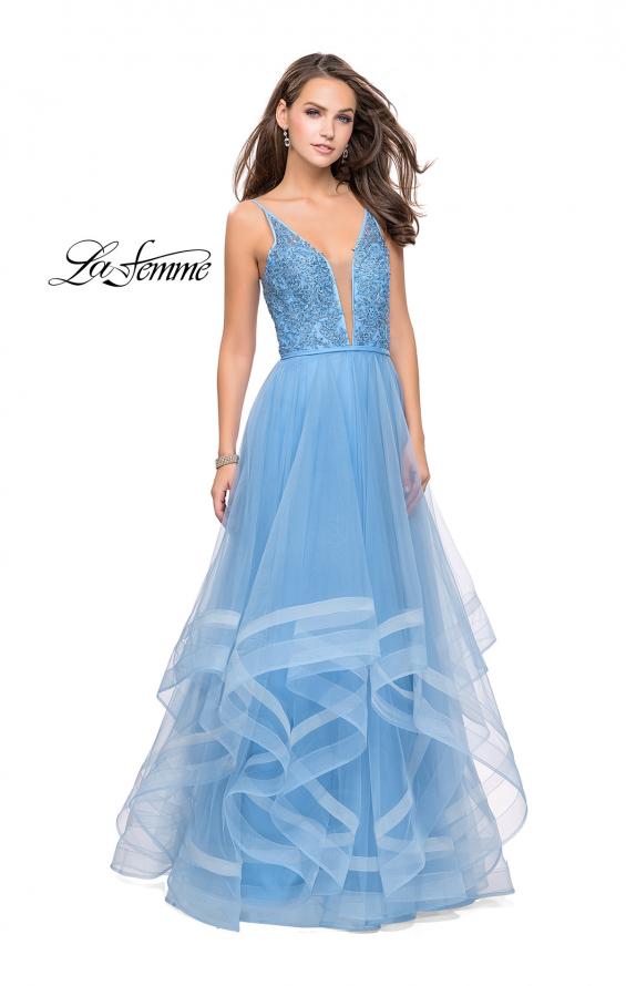 Picture of: Prom Dress with Tulle Skirt and Lace Beaded Bodice in Cloud Blue, Style: 25639, Detail Picture 1
