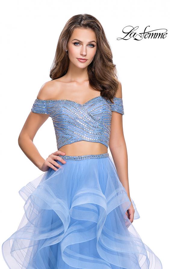 Picture of: Off the Shoulder A-line Gown with Ruffle Tulle Skirt in Cloud Blue, Style: 26169, Detail Picture 2