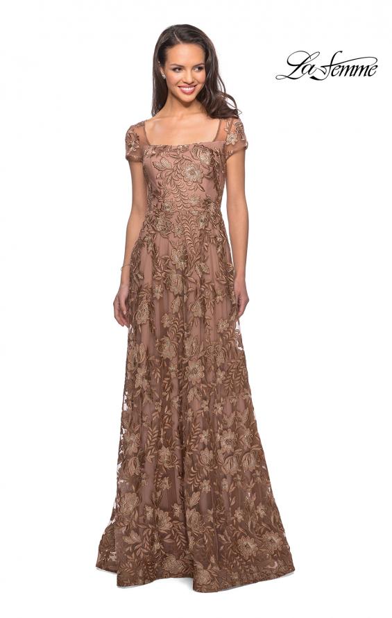 Picture of: Floor Length Short Sleeve Lace Gown in Cocoa, Style: 26582, Main Picture