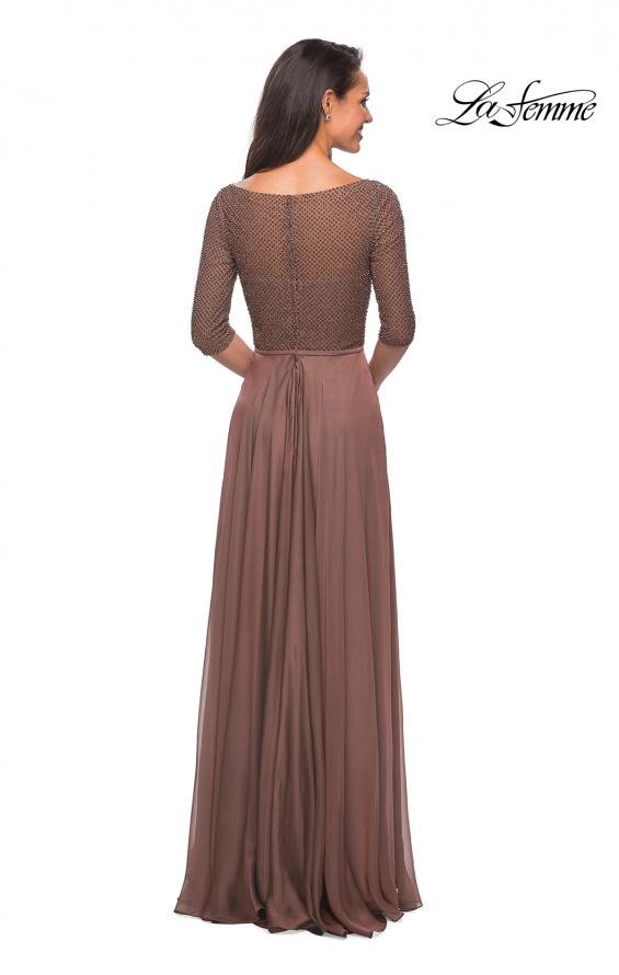 Picture of: Modern gown with beaded bodice and empire waist in Cocoa, Style: 25011, Back Picture
