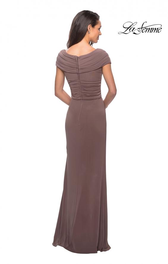 Picture of: Ruched Jersey Long Gown with V-Neckline in Cocoa, Style: 26519, Back Picture