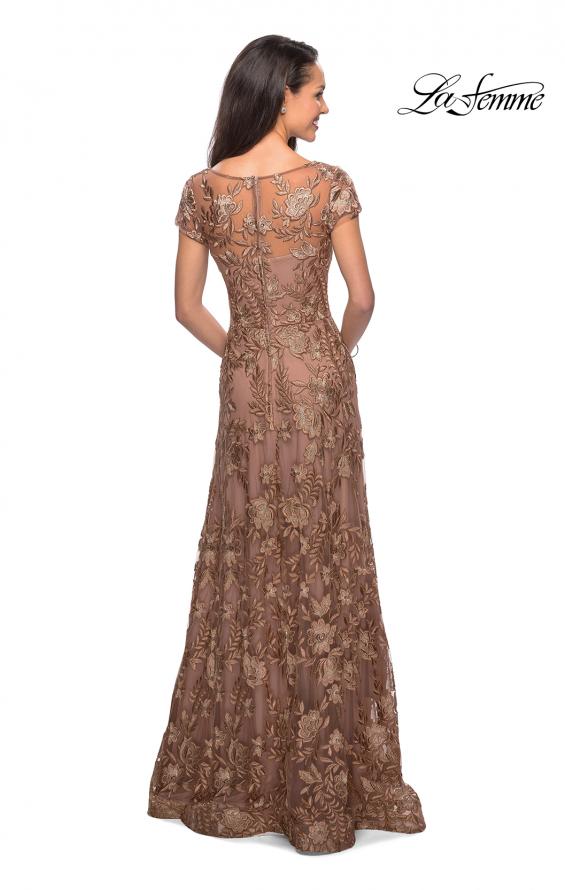 Picture of: Floor Length Short Sleeve Lace Gown in Cocoa, Style: 26582, Back Picture