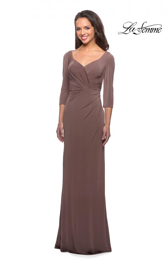 Picture of: 3/4 Sleeve Long Jersey Dress with Sweetheart Neckline in Cocoa, Style: 26955, Detail Picture 2