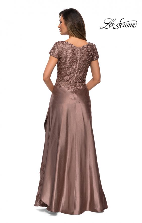 Picture of: V-neck Jersey Floor Length Gown with Short Sleeves in Cocoa, Style: 27033, Detail Picture 3